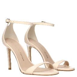 Beige Leather Stiletto Heel Sandals