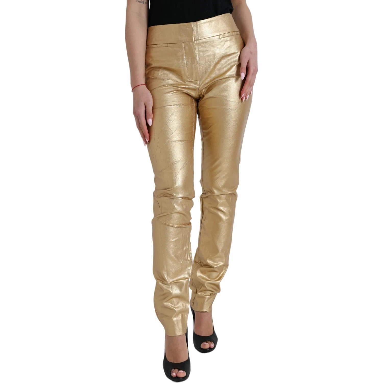 Gold High Waist Skinny Women Metallic Pants