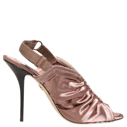 Bronze Satin Ruched Slingback Sandals Shoes