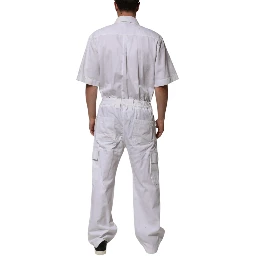 White Barcode Patch Utility Zip Jumpsuit Pants
