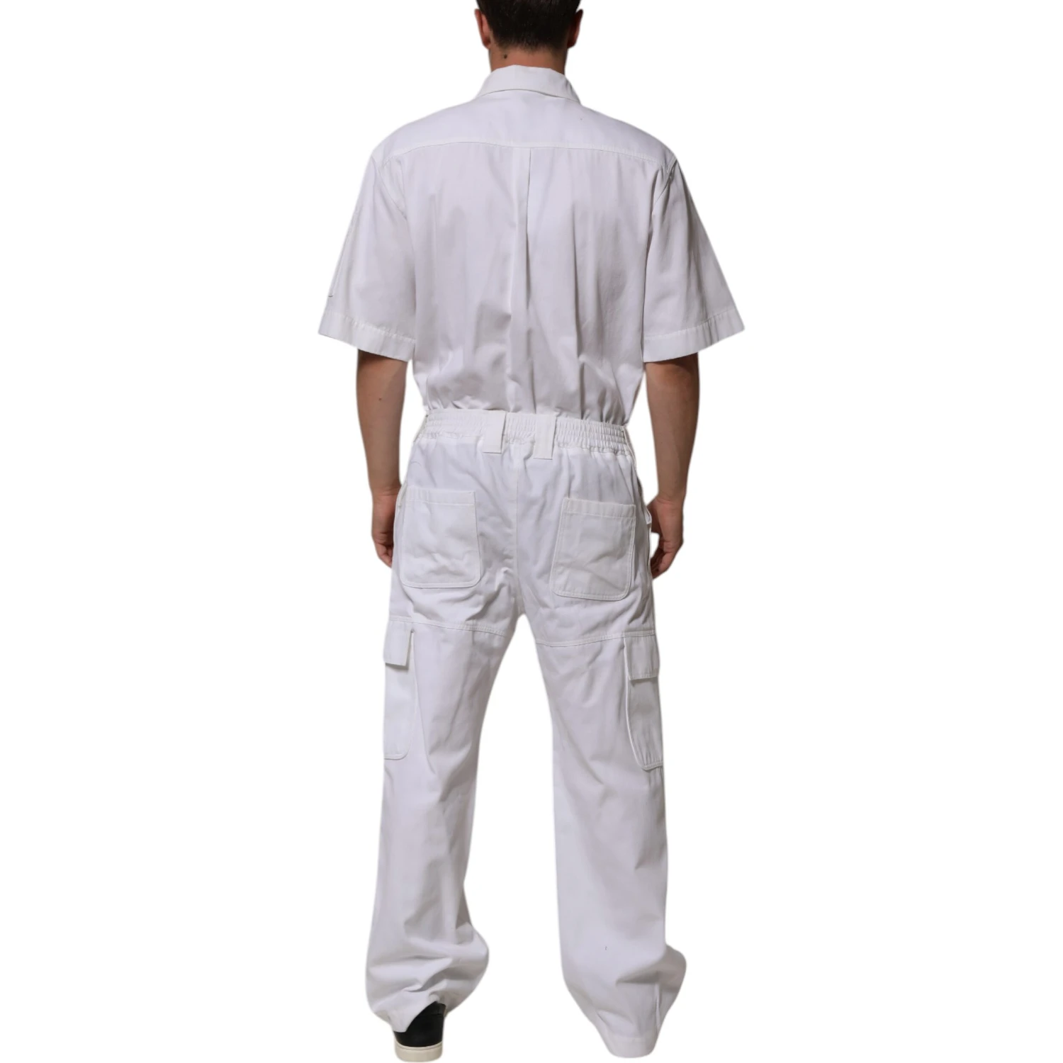 White Barcode Patch Utility Zip Jumpsuit Pants