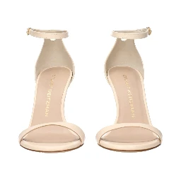 Beige Leather Stiletto Heel Sandals