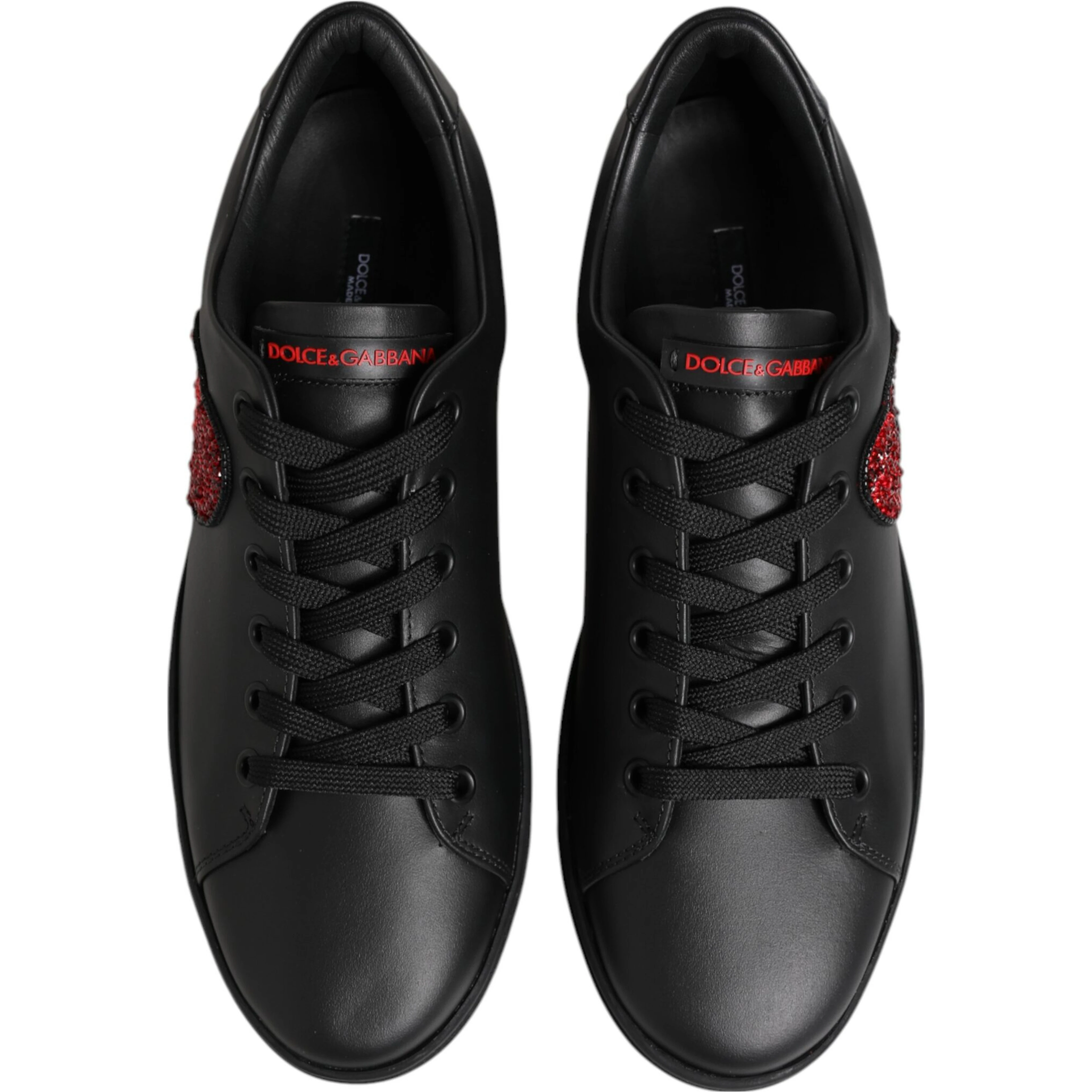 Black Leather Crystal Heart Low Top Sneakers  Shoes