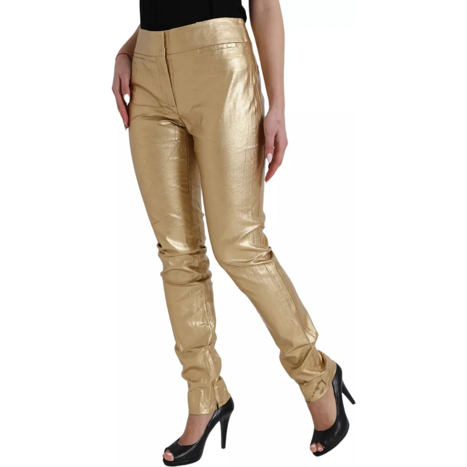 Gold High Waist Skinny Women Metallic Pants