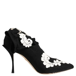 Black White Embroidered Jersey Stiletto Boots Shoes