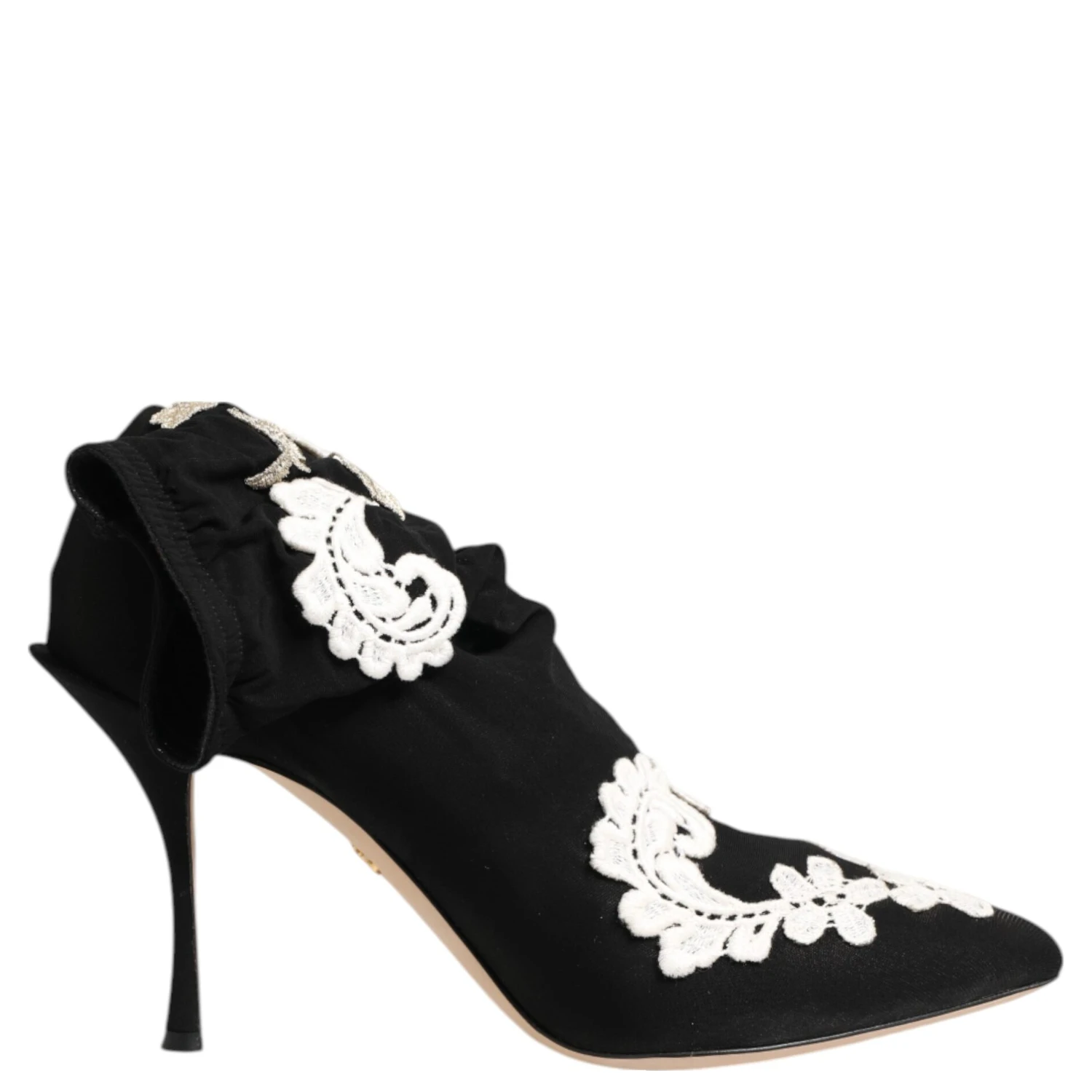 Black White Embroidered Jersey Stiletto Boots Shoes