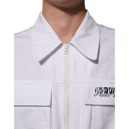 White Barcode Patch Utility Zip Jumpsuit Pants