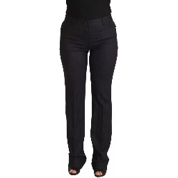 Black Stripes Mid Waist Trouser Pants