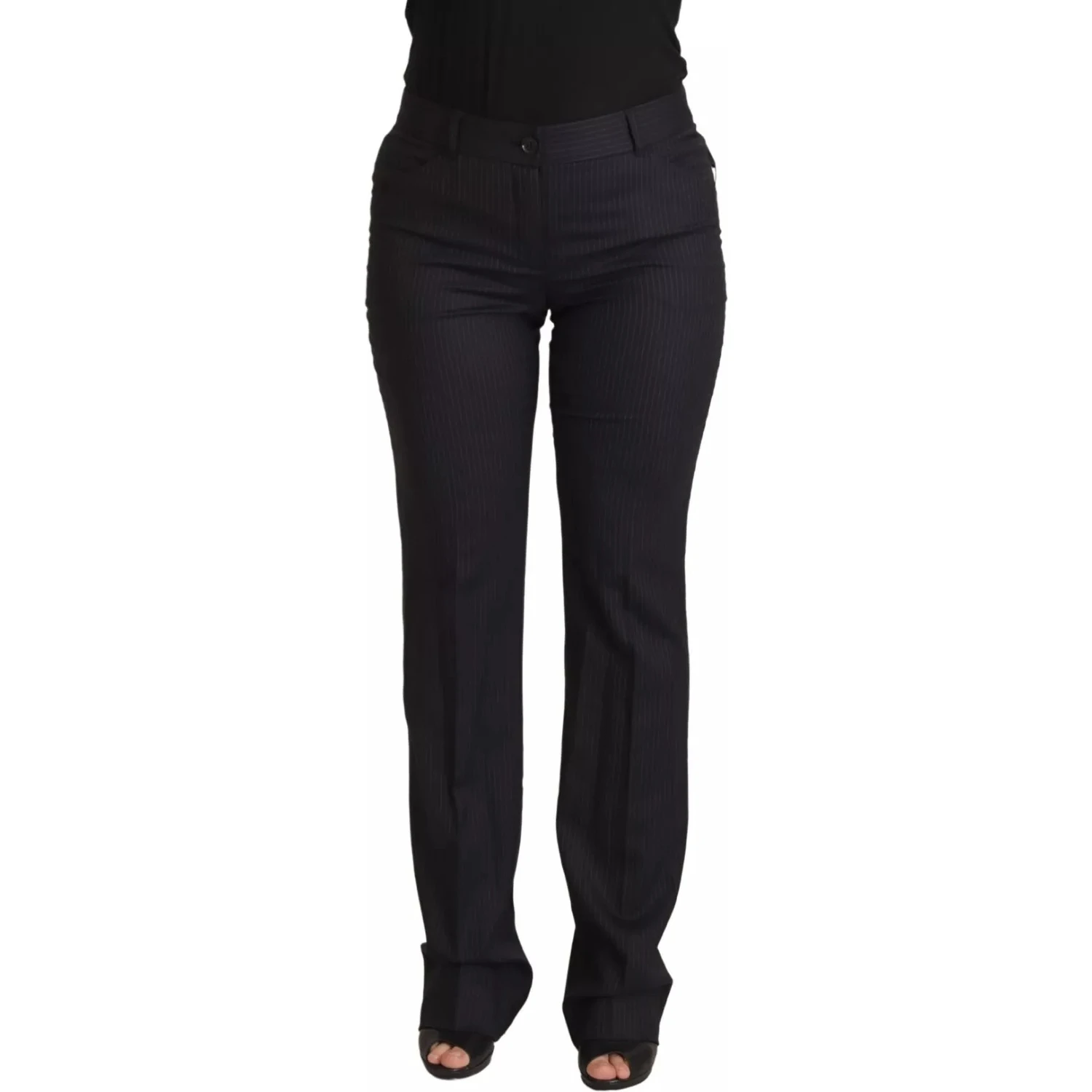 Black Stripes Mid Waist Trouser Pants