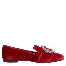 Red Velvet Crystal Buckle Loafers Flats Shoes
