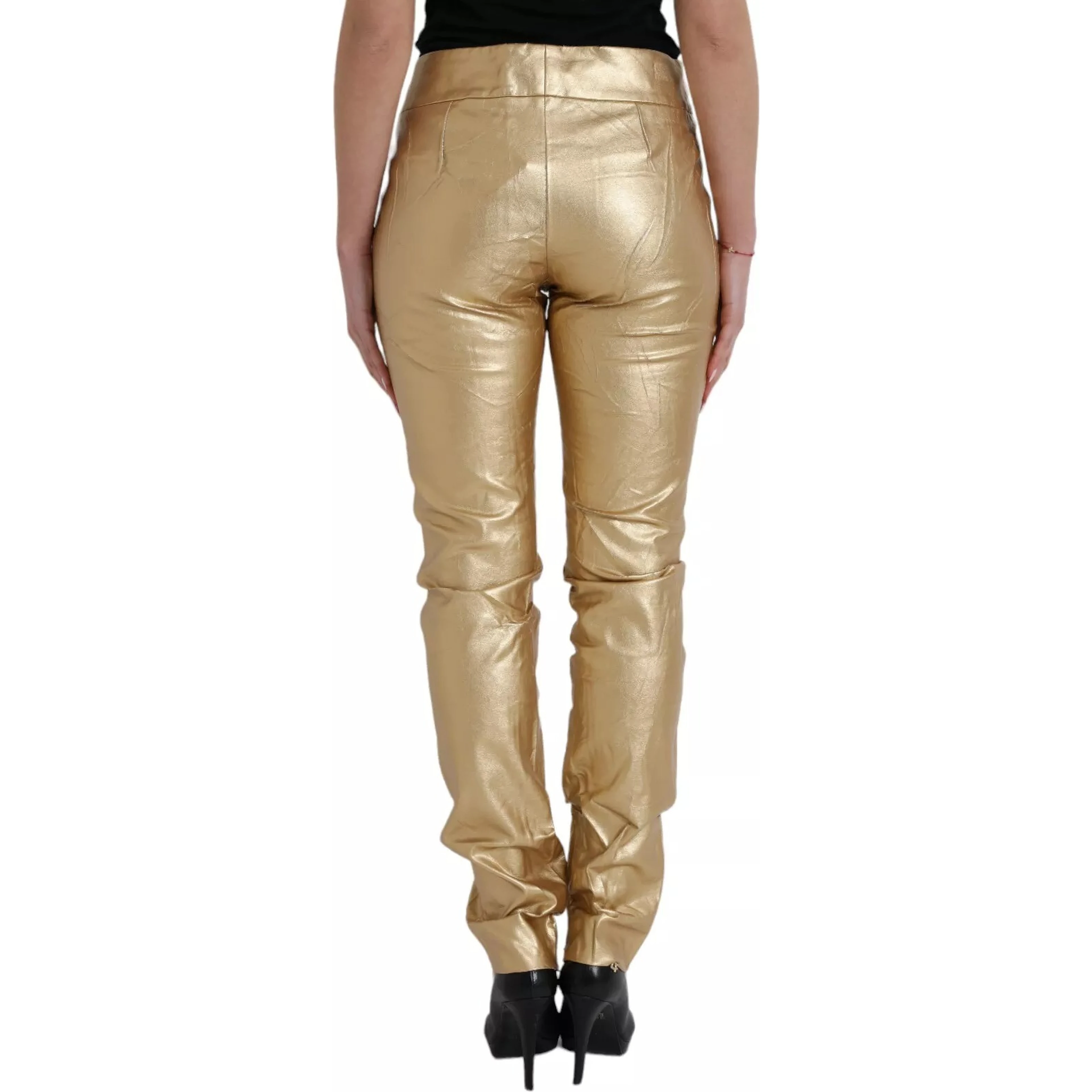 Gold High Waist Skinny Women Metallic Pants
