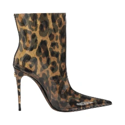 Leopard Print PVC Pointed Toe Boots Shoes