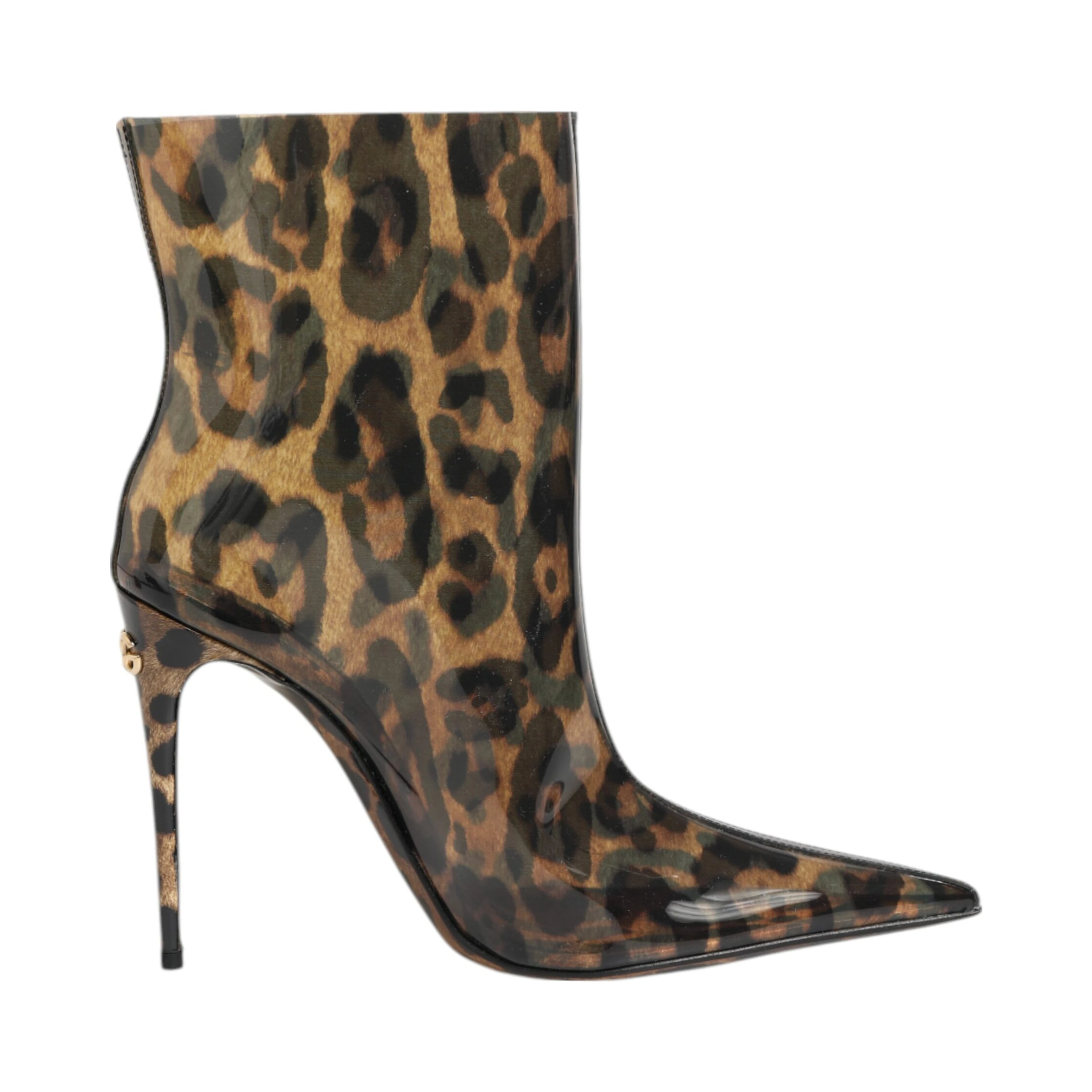 Leopard Print PVC Pointed Toe Boots Shoes
