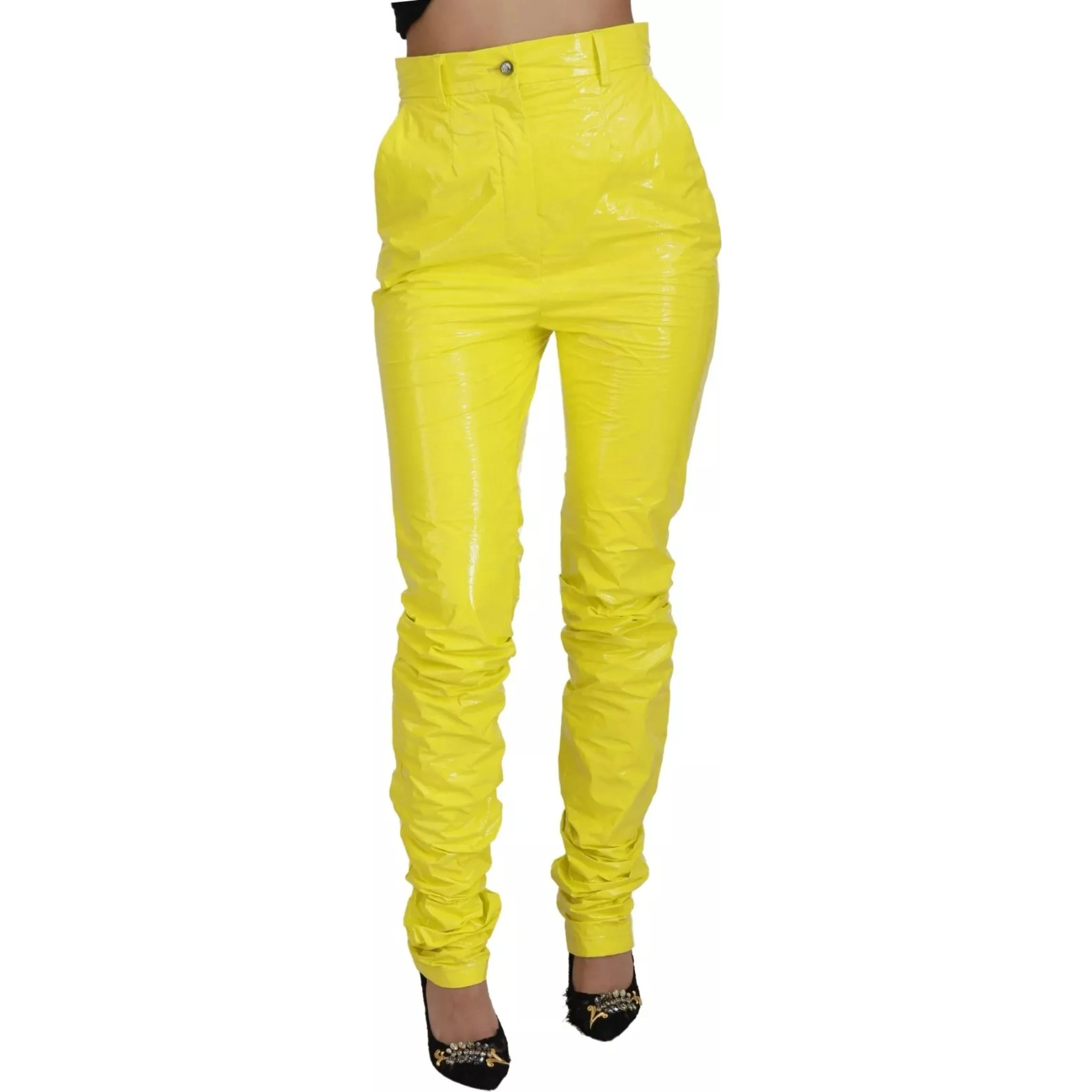 Yellow High Waist Skinny Women Trouser Pants