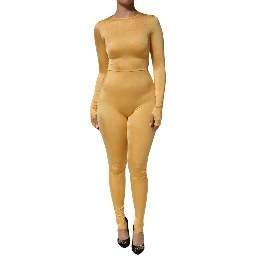 Gold Yellow Stretch Long Sleeve Bodysuit Dress