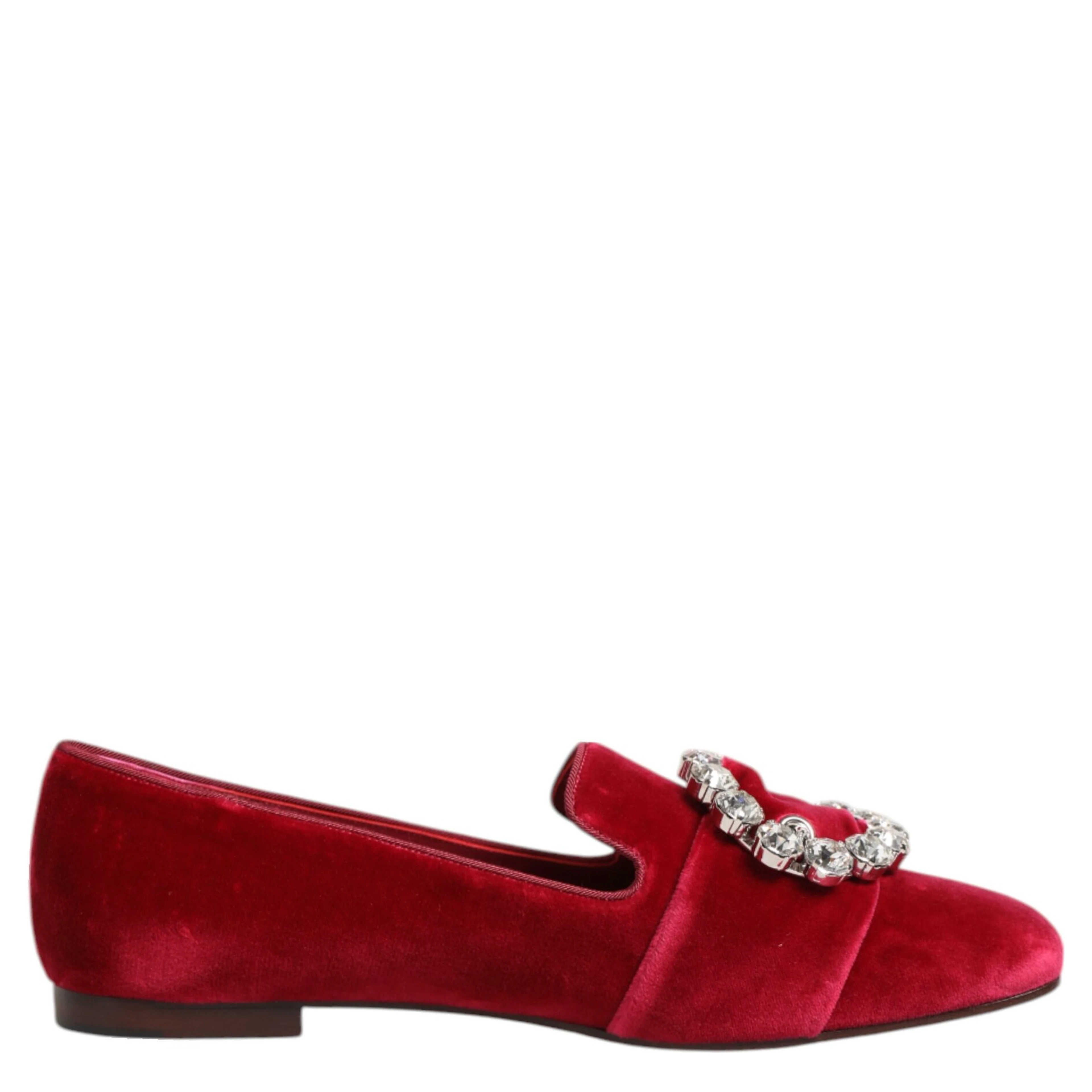 Red Velvet Crystal Buckle Loafers Flats Shoes