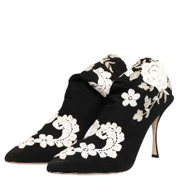 Black White Embroidered Jersey Stiletto Boots Shoes