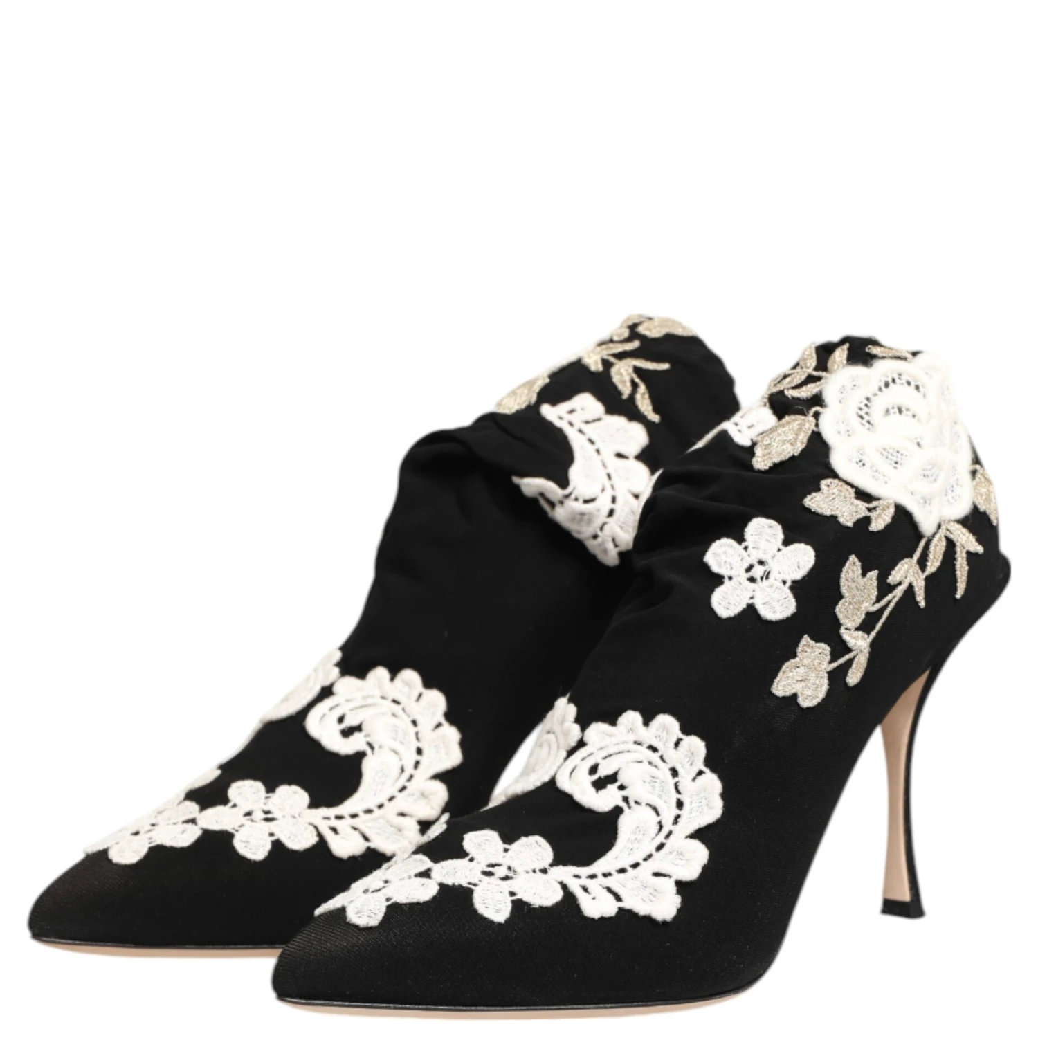 Black White Embroidered Jersey Stiletto Boots Shoes