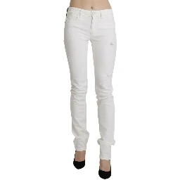 White Cotton Slim Fit Mid Waist Skinny Trouser Jeans
