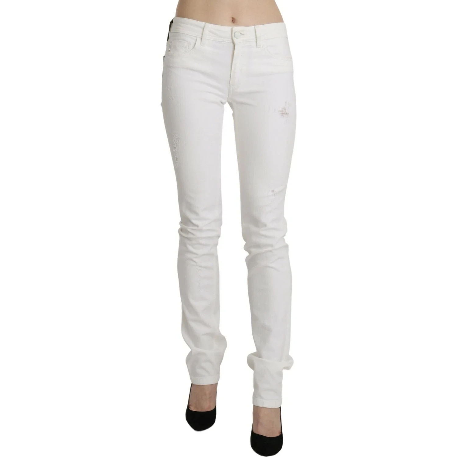 White Cotton Slim Fit Mid Waist Skinny Trouser Jeans