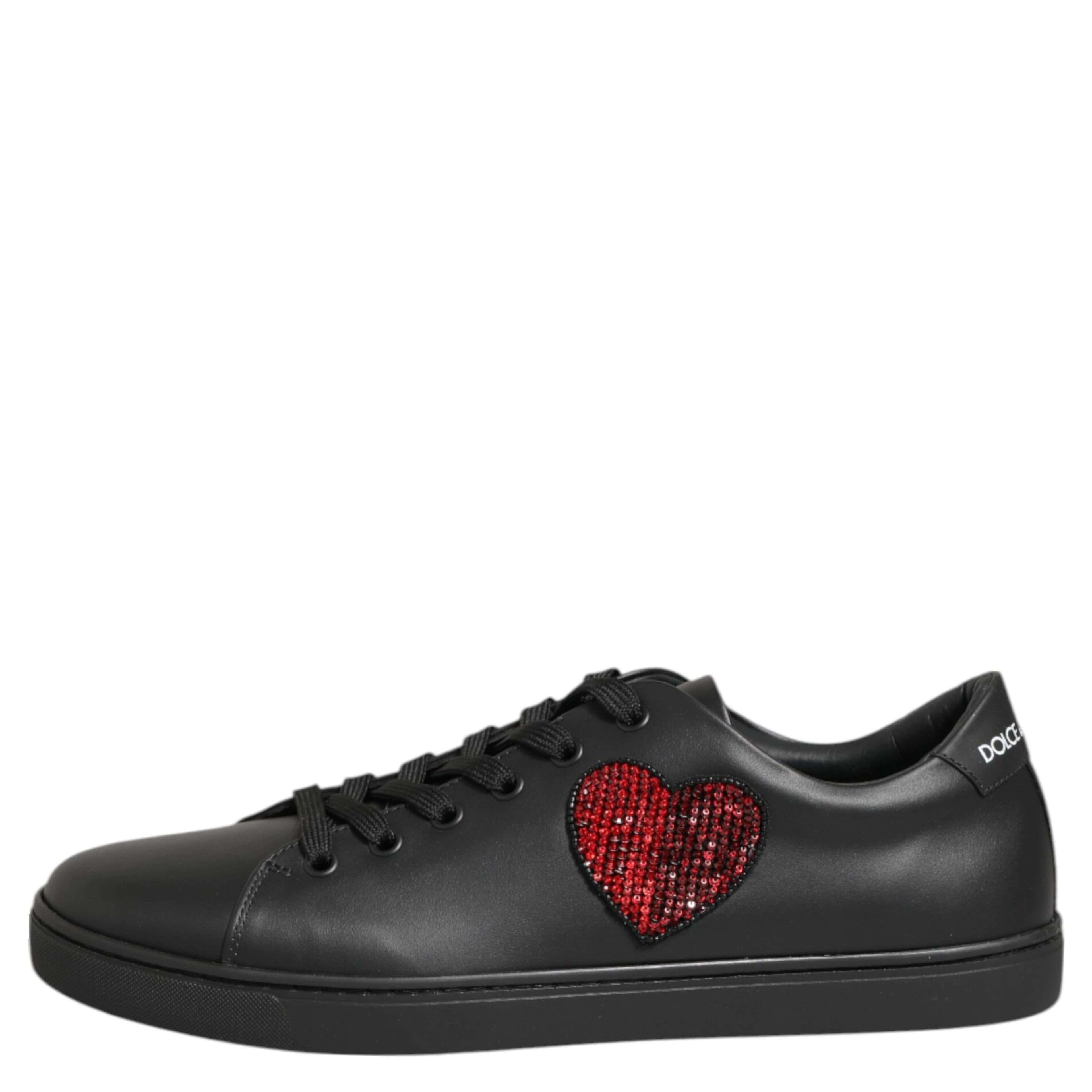 Black Leather Crystal Heart Sneakers  Shoes