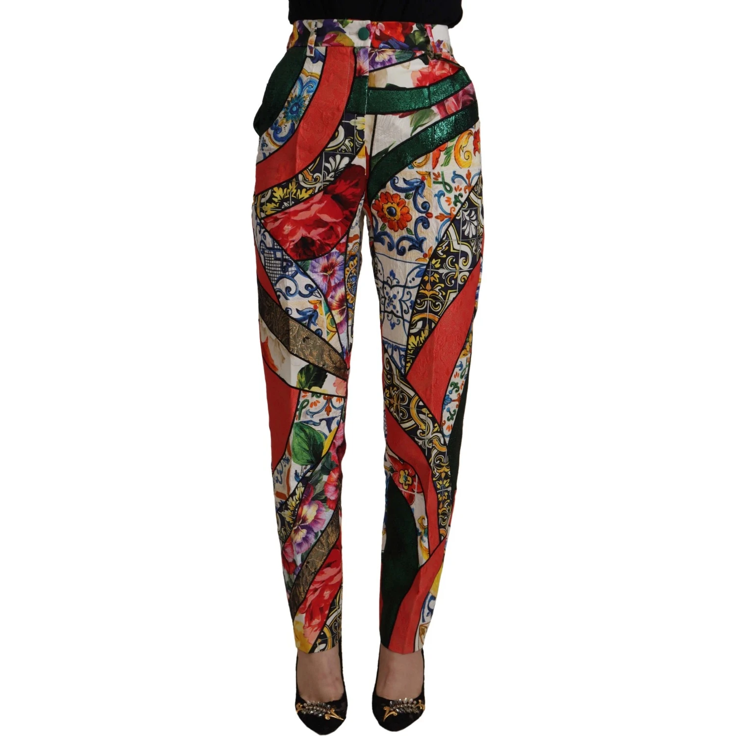 Multicolor Patchwork Jacquard High Waist Pants