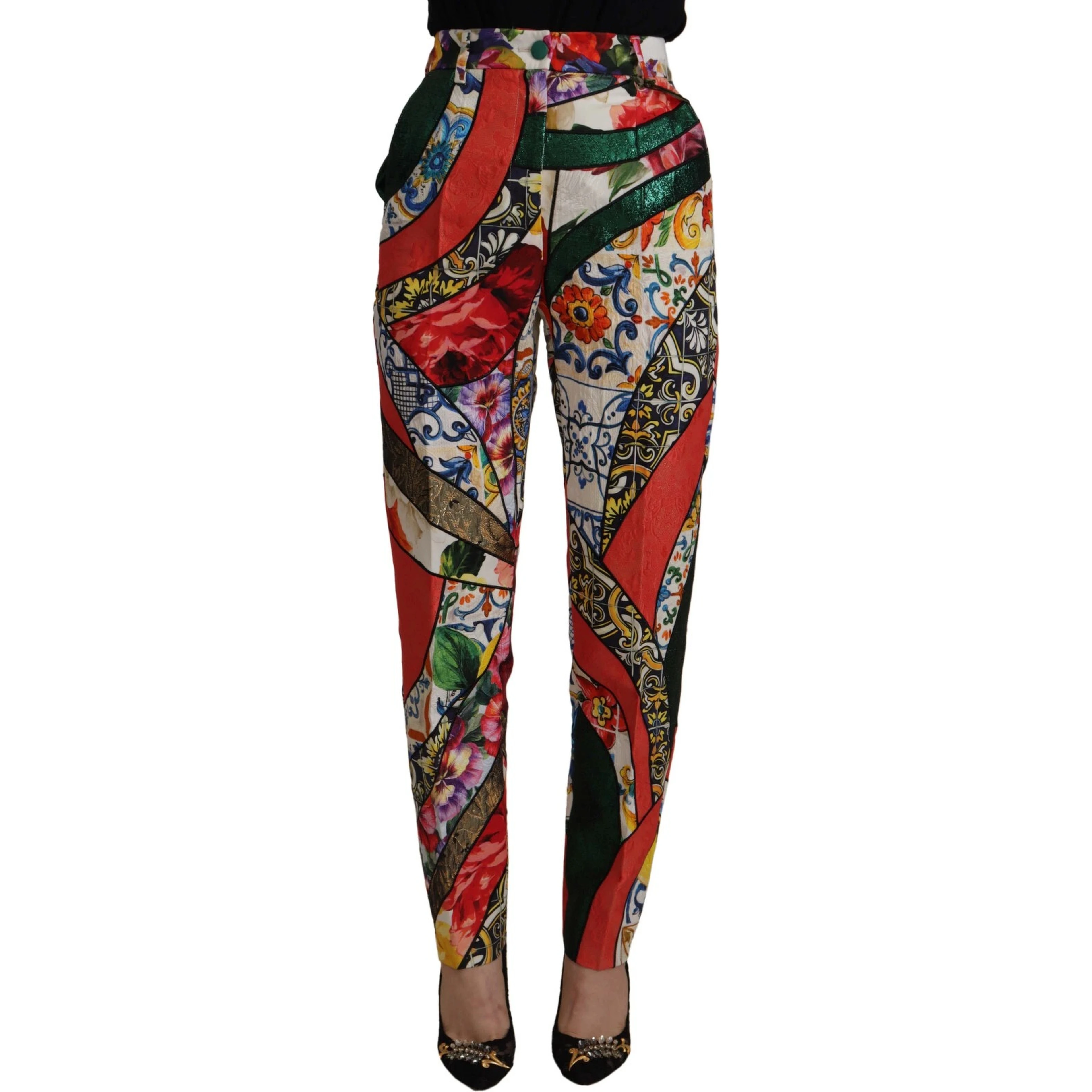 Multicolor Patchwork Jacquard High Waist Pants