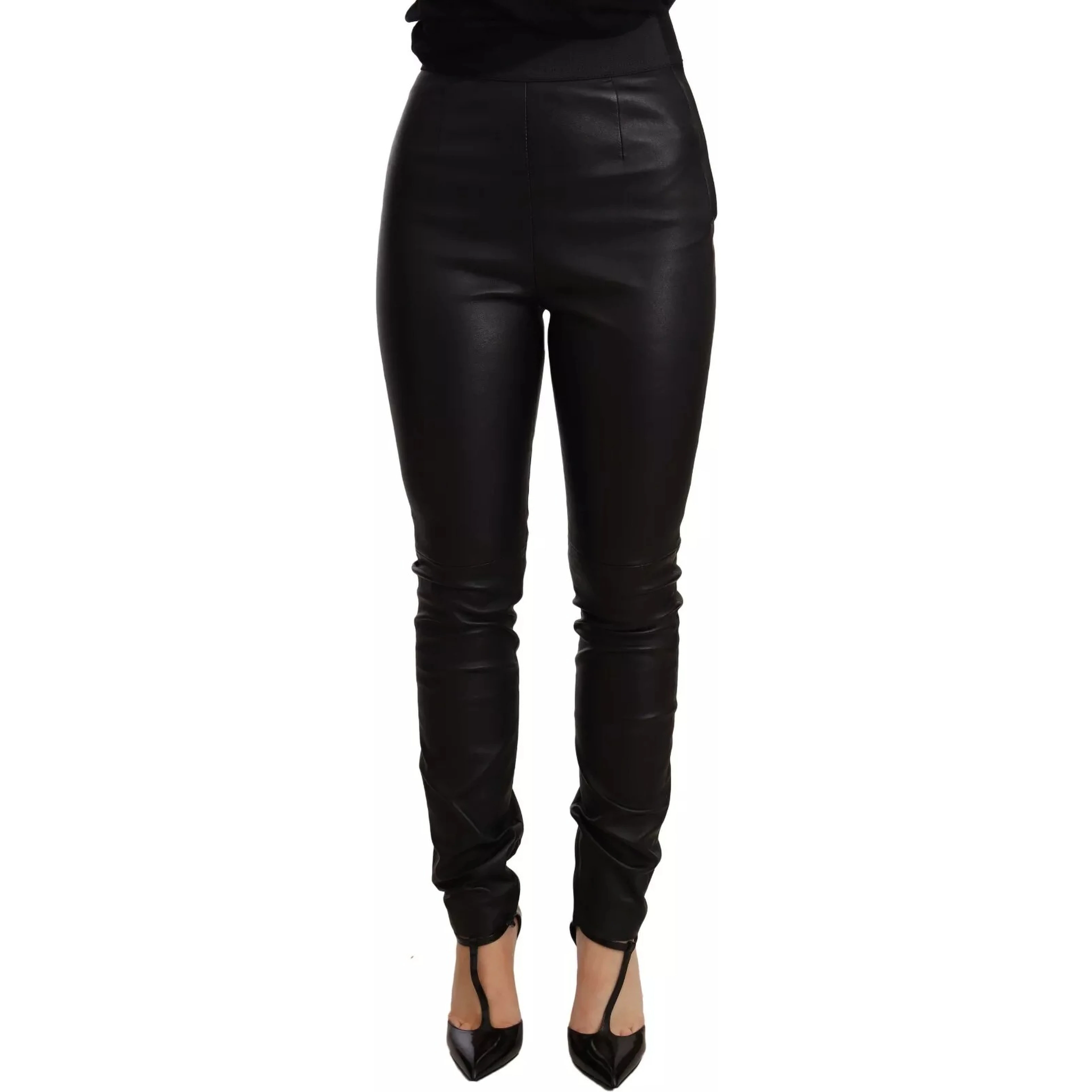 Black Leather Elastic Waist Trouser Pants
