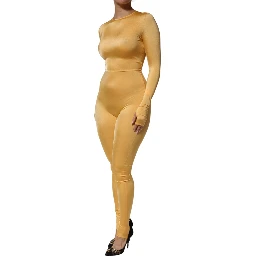 Gold Yellow Stretch Long Sleeve Bodysuit Dress