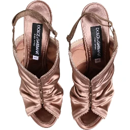 Bronze Satin Ruched Slingback Sandals Shoes