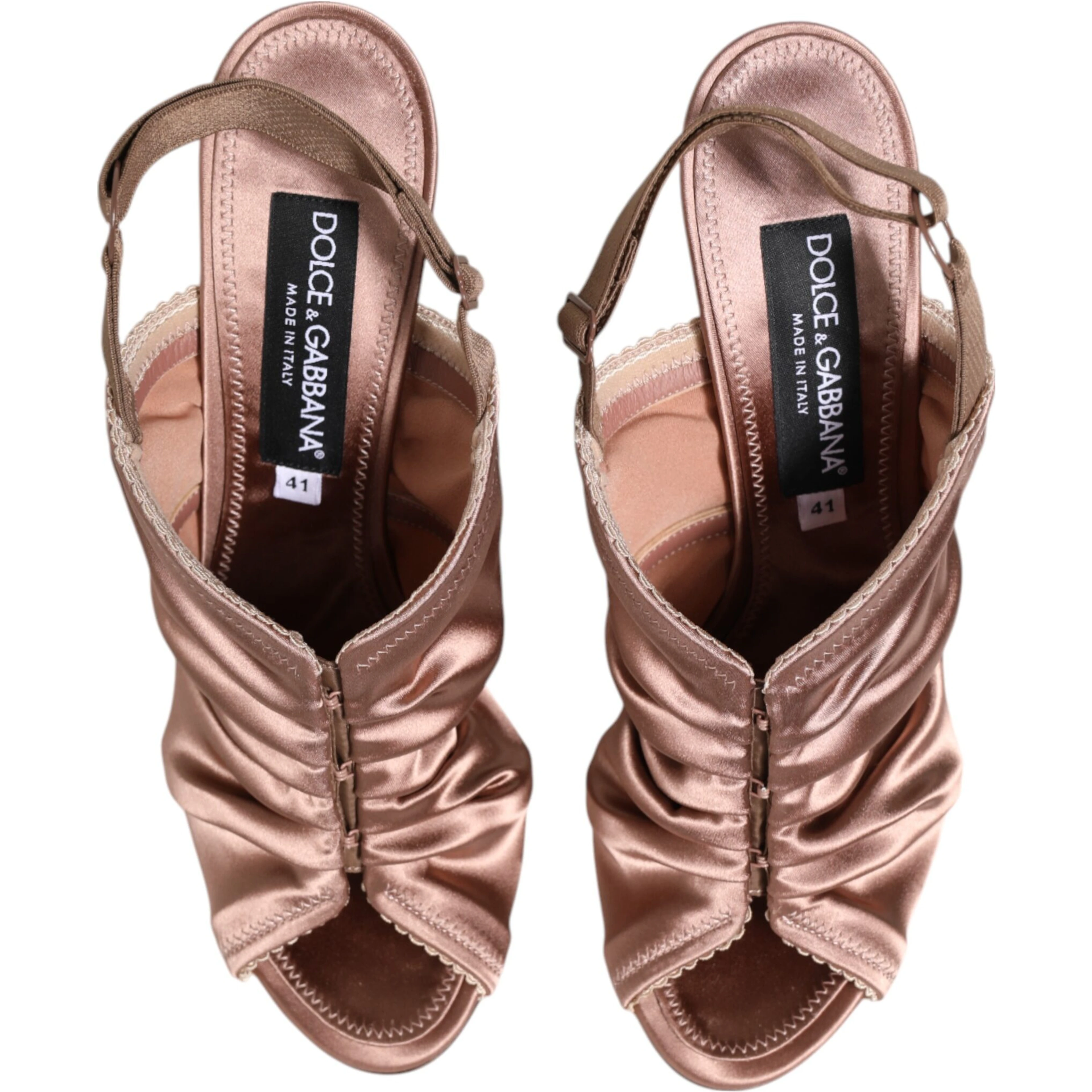 Bronze Satin Ruched Slingback Sandals Shoes