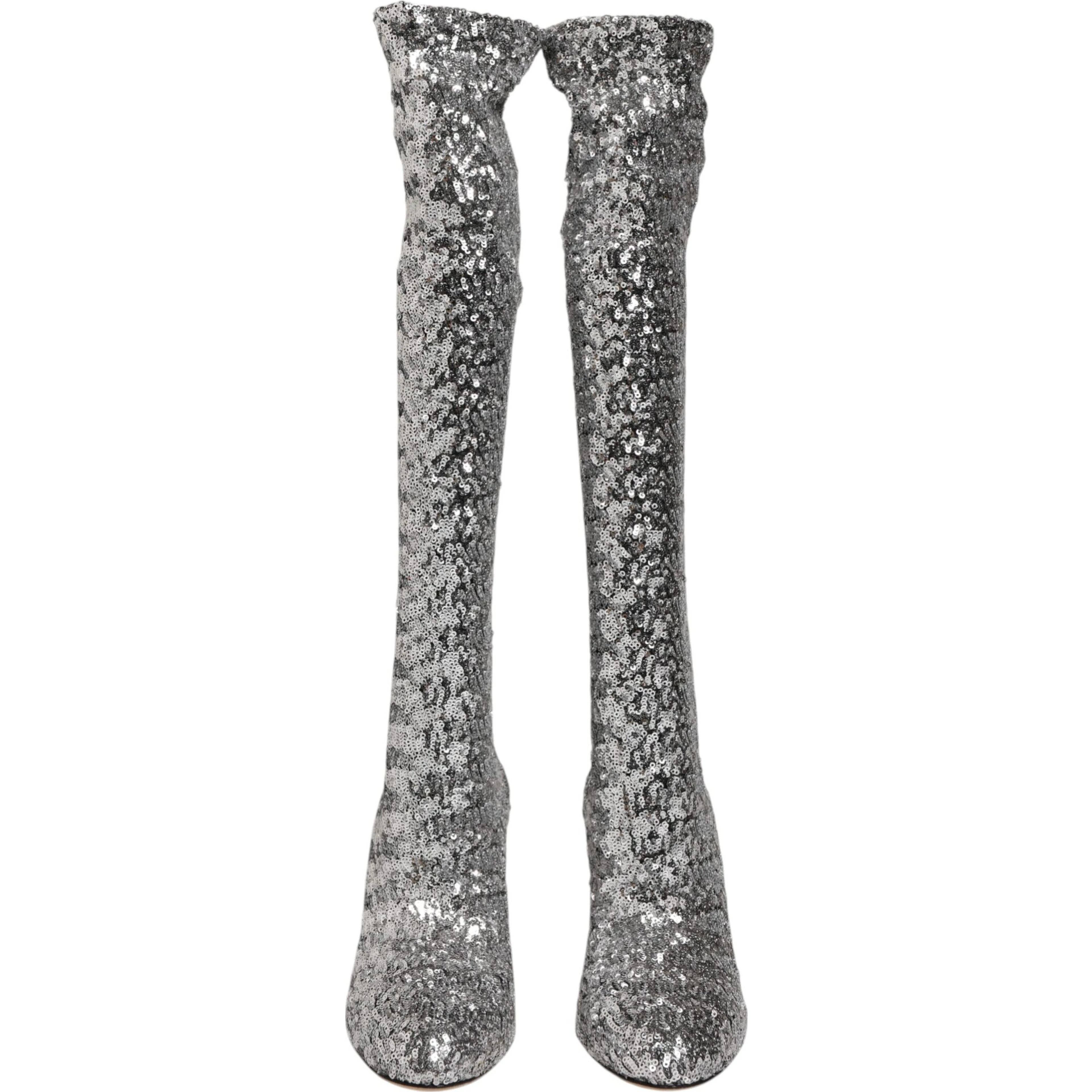 Shoes Silver Sequins Glitter High Heel Boot Shoes