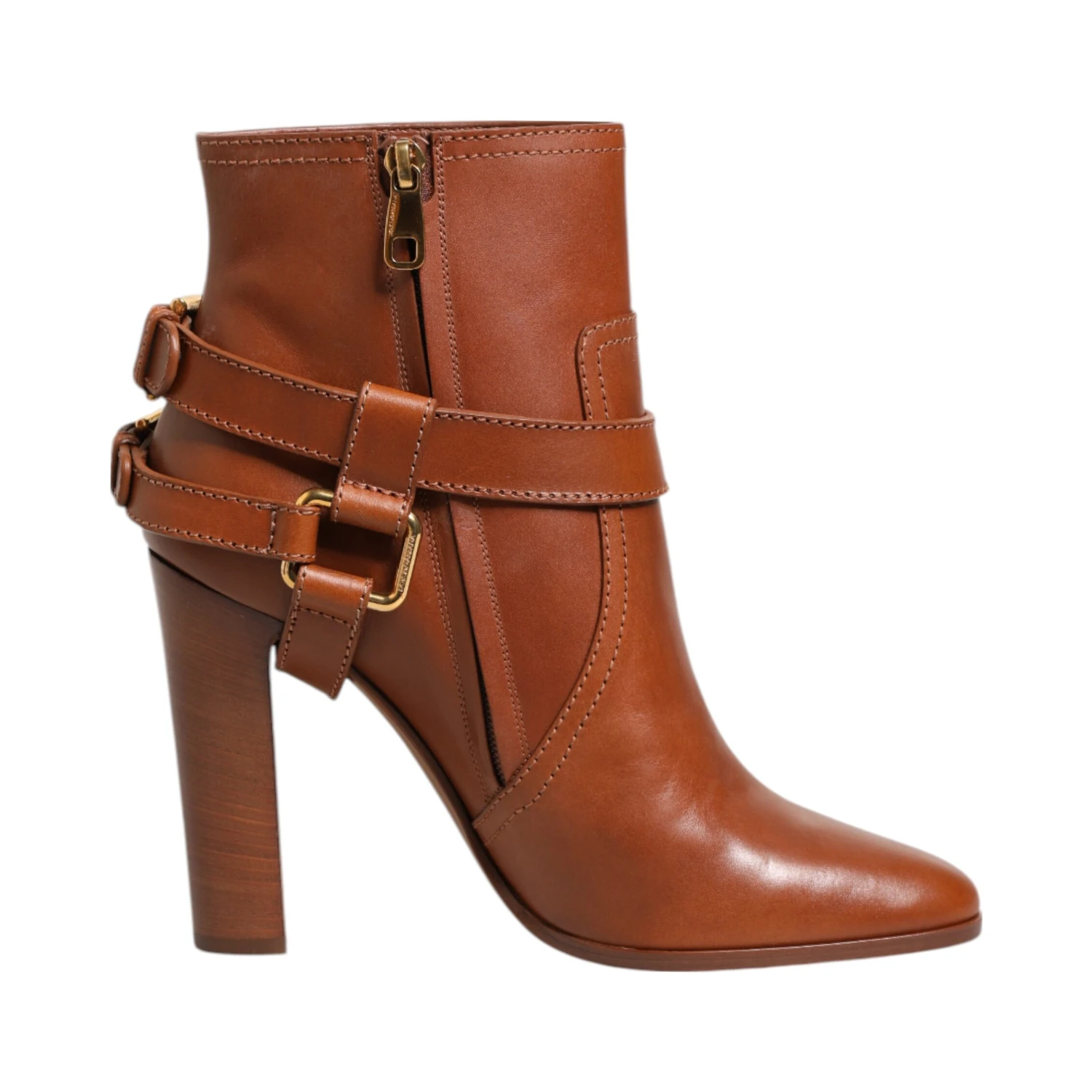Brown Leather DG Logo Buckle Ankle Boots Shoes
