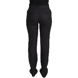 Black Stripes Mid Waist Trouser Pants