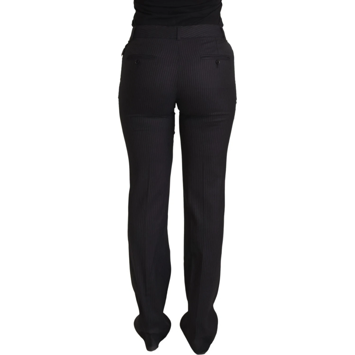 Black Stripes Mid Waist Trouser Pants