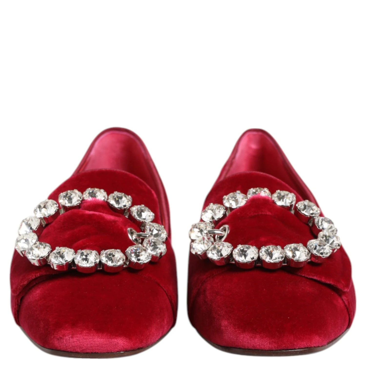 Red Velvet Crystal Buckle Loafers Flats Shoes