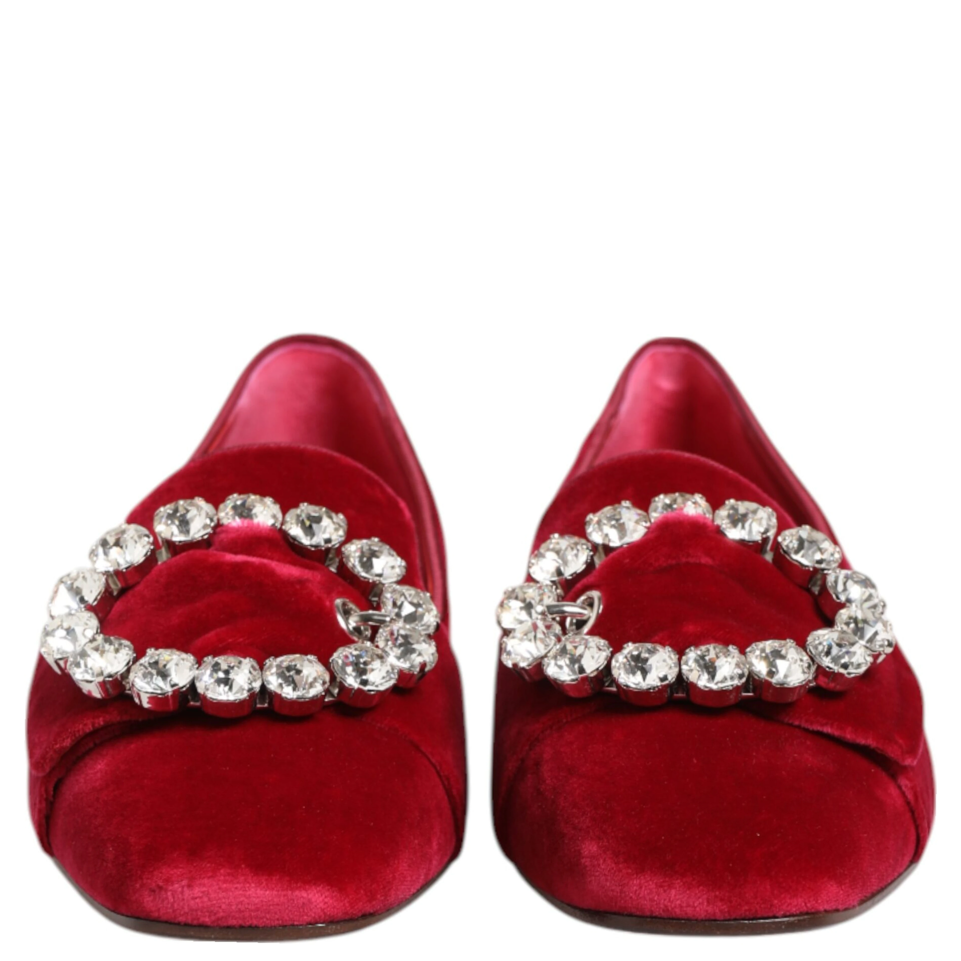 Red Velvet Crystal Buckle Loafers Flats Shoes