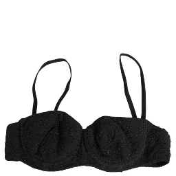 Black Polyester Embroidered Underwire Bra Underwear