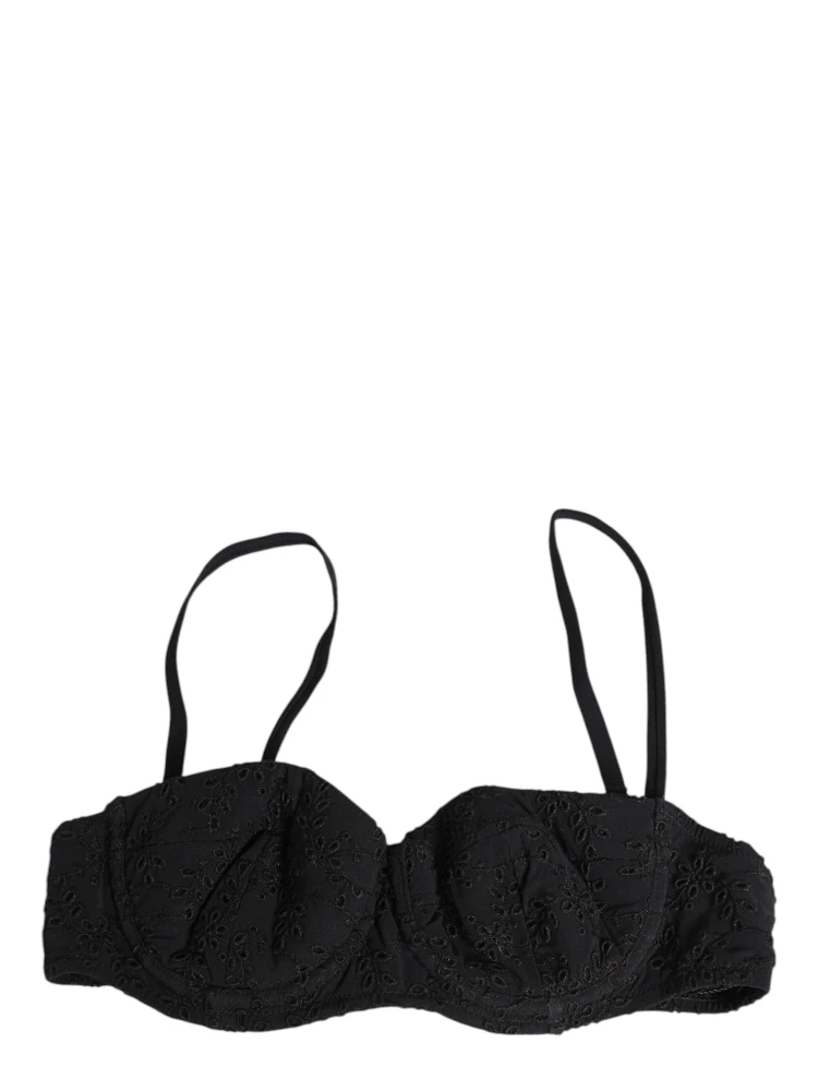 Black Polyester Embroidered Underwire Bra Underwear