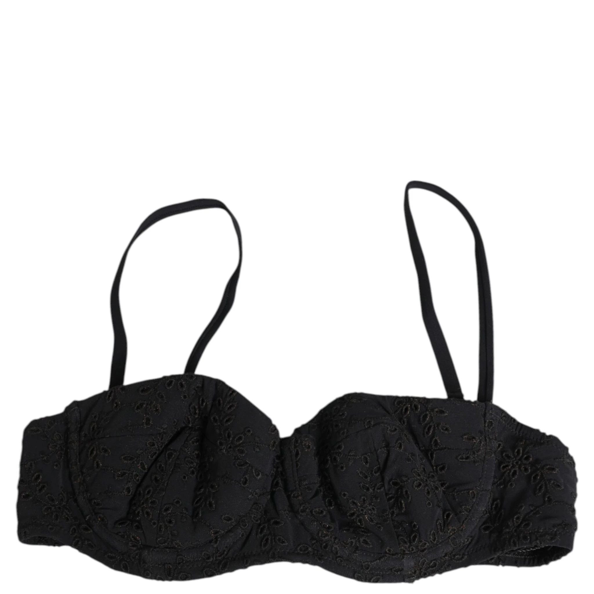 Black Polyester Embroidered Underwire Bra Underwear