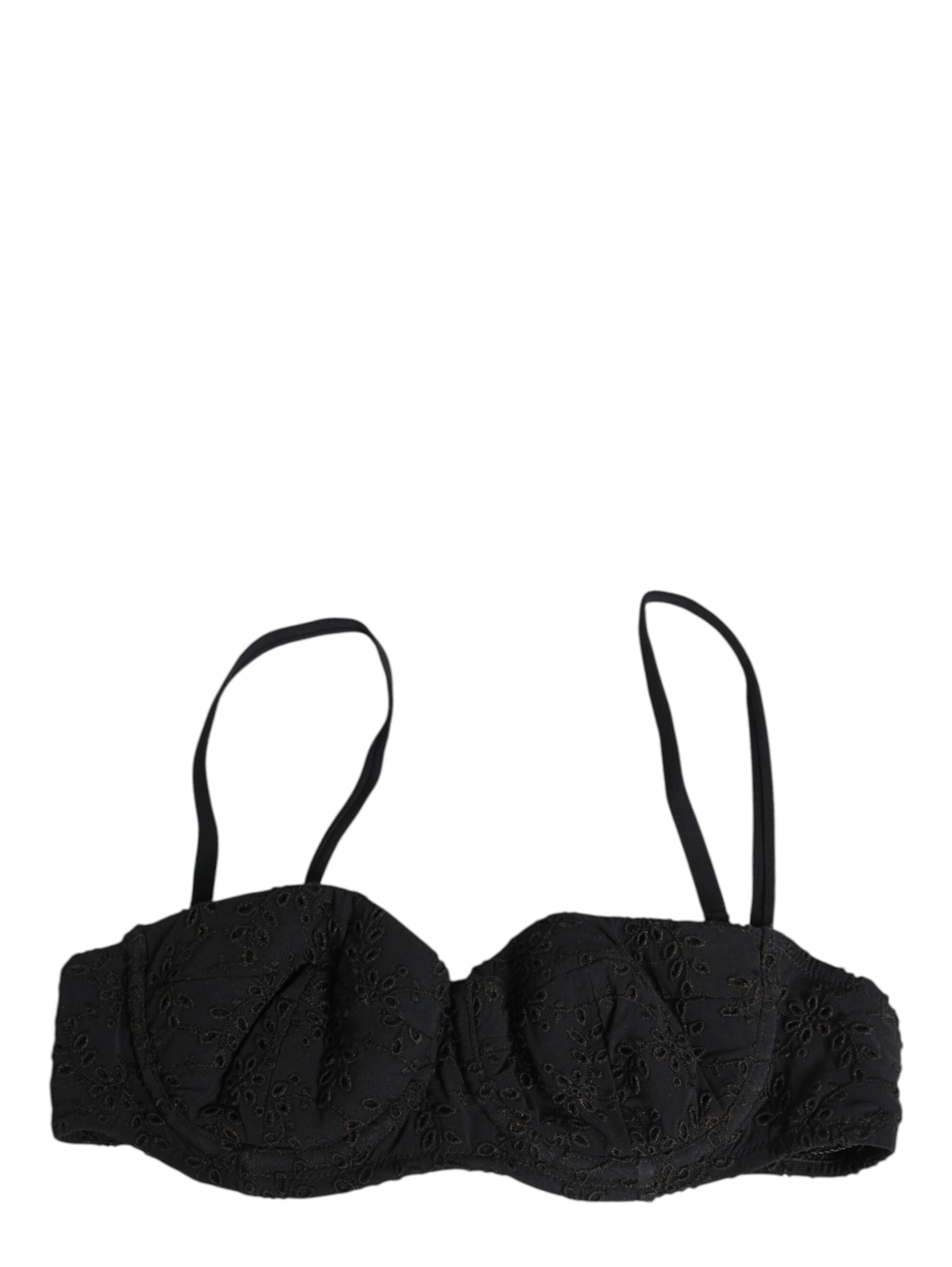 Black Polyester Embroidered Underwire Bra Underwear