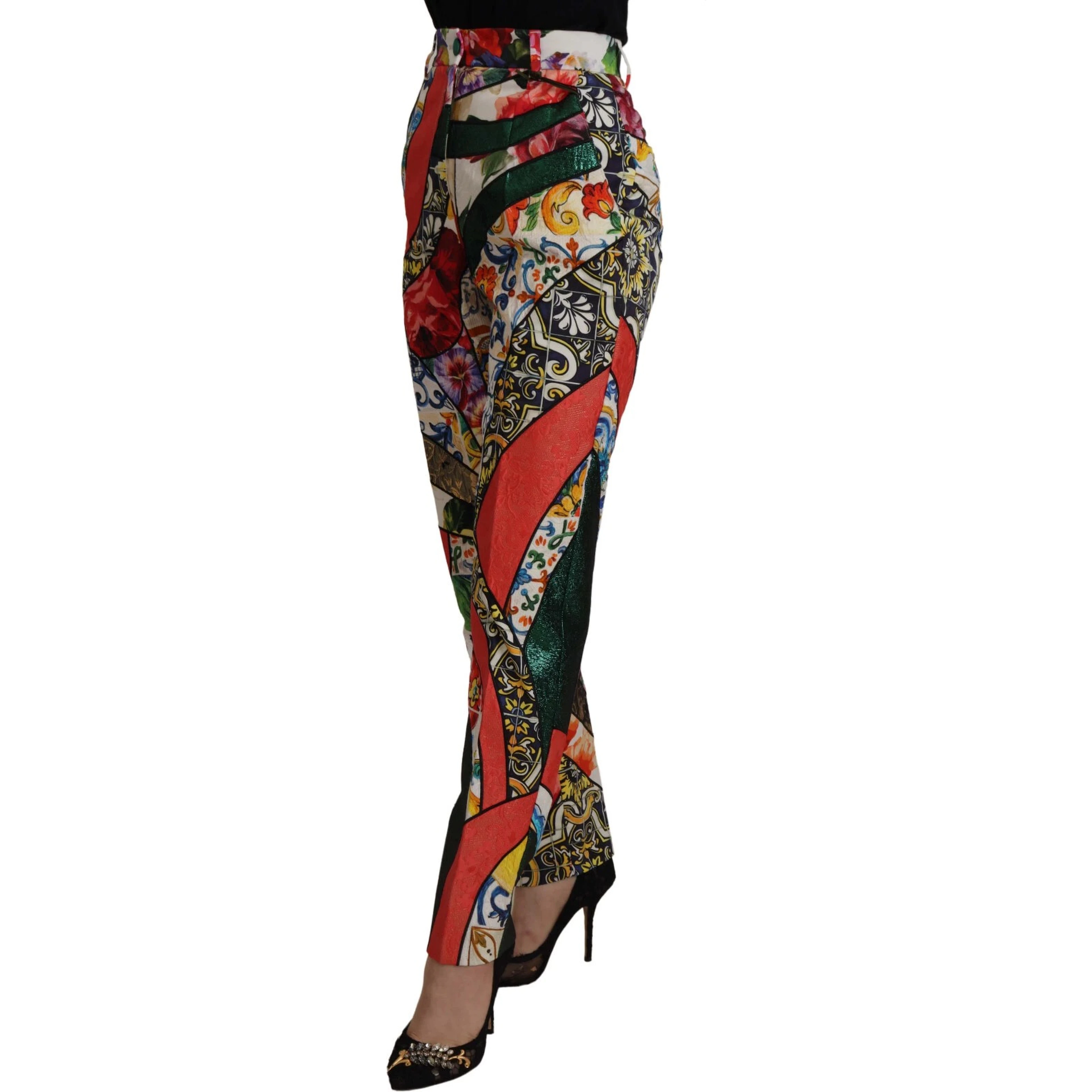 Multicolor Patchwork Jacquard High Waist Pants