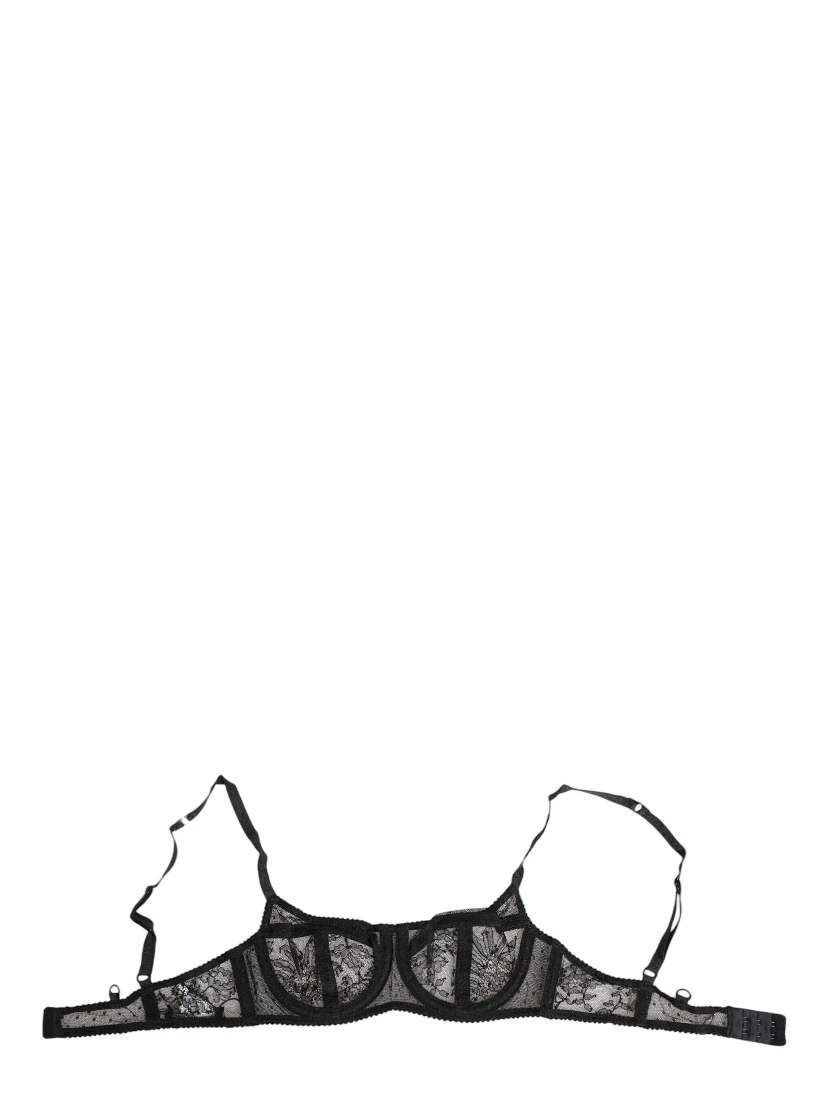 Black Floral Lace Sheer Underwire Bra Underwear