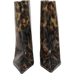 Leopard Print PVC Pointed Toe Boots Shoes