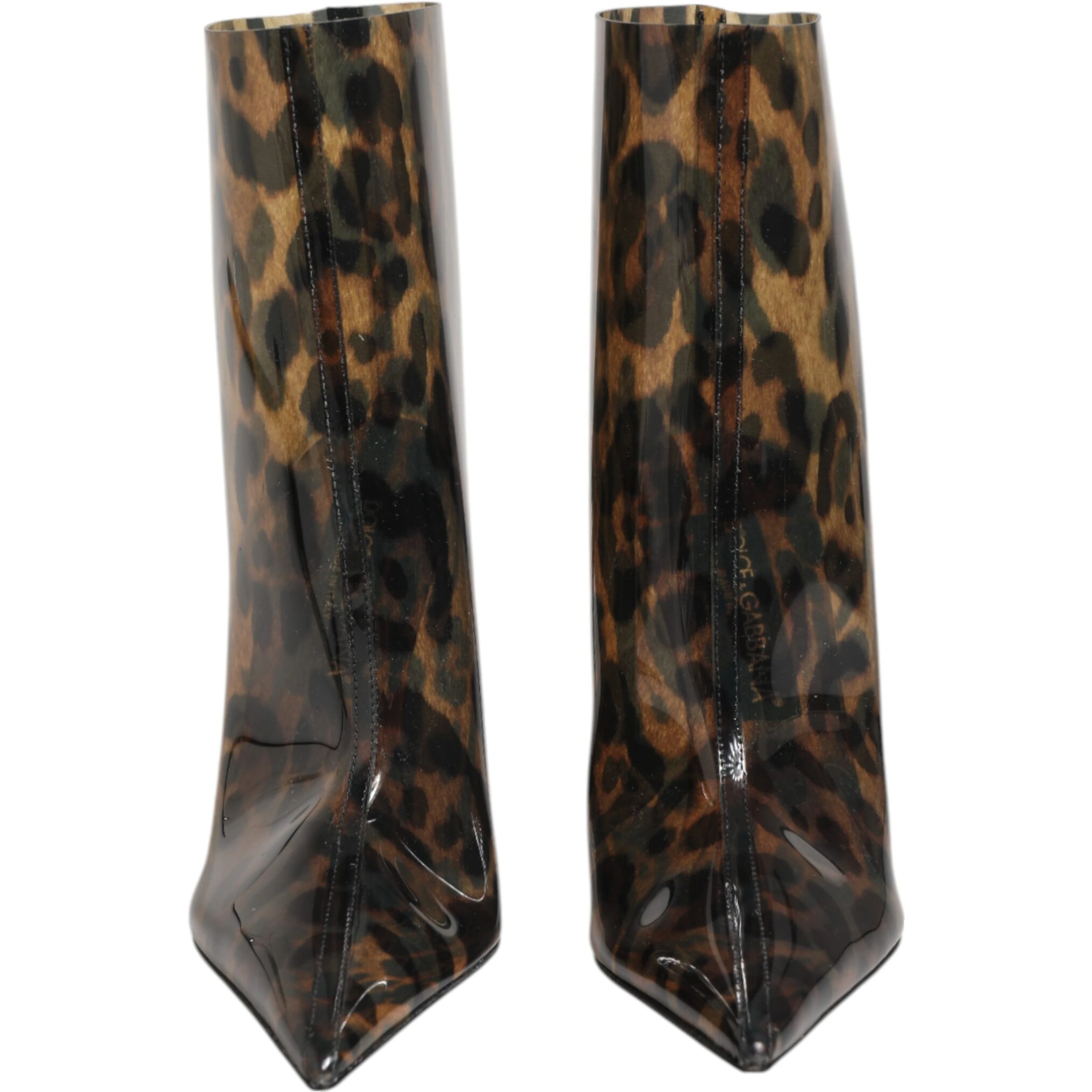 Leopard Print PVC Pointed Toe Boots Shoes