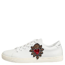 White Leather Sacre Heart Patch Sneakers  Shoes
