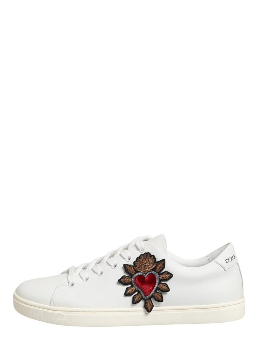 White Leather Sacre Heart Patch Sneakers  Shoes