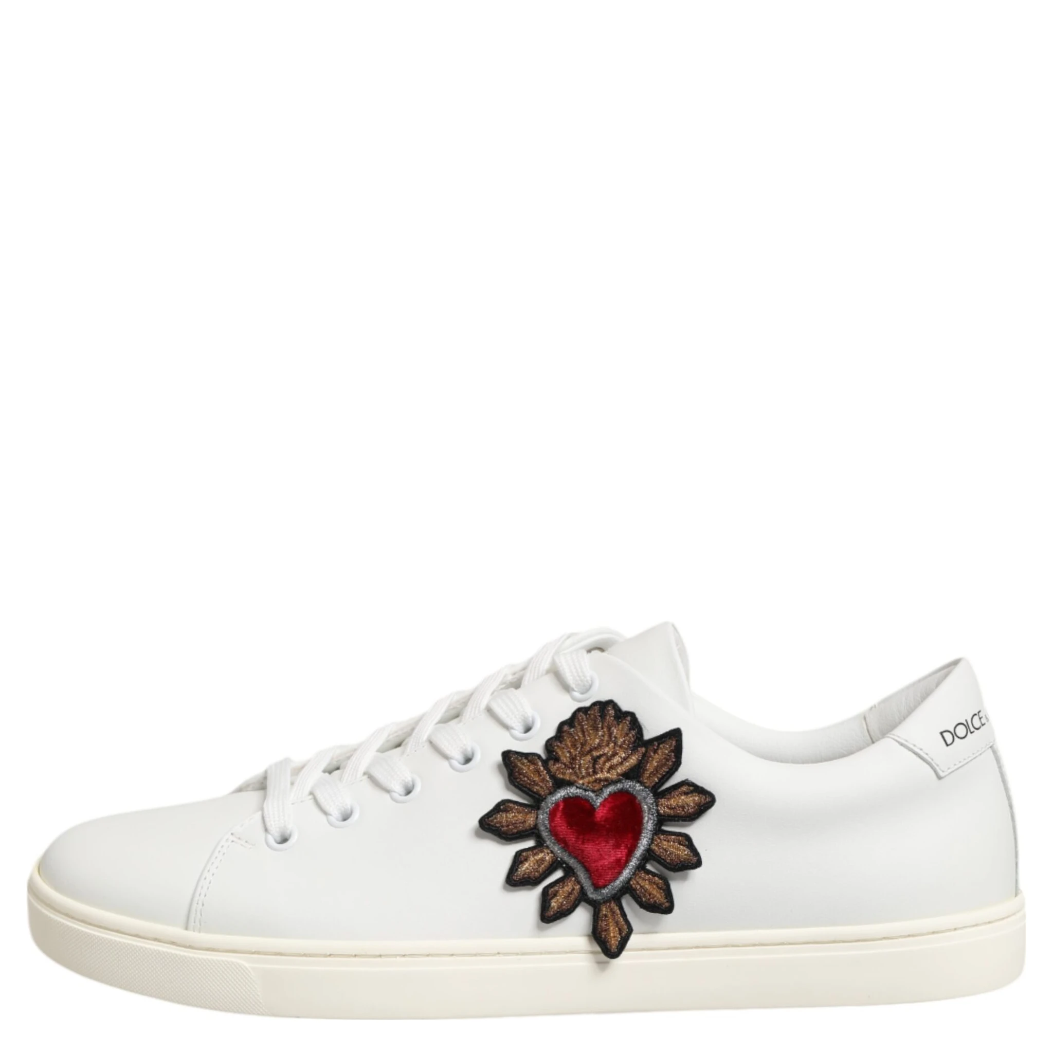 White Leather Sacre Heart Patch Sneakers  Shoes