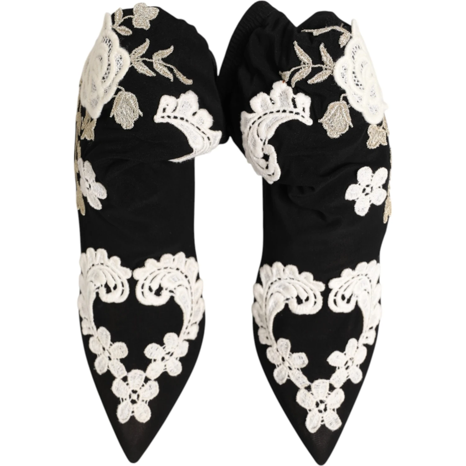 Black White Embroidered Jersey Stiletto Boots Shoes