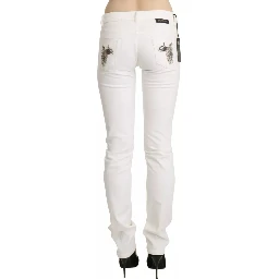 White Cotton Slim Fit Mid Waist Skinny Trouser Jeans